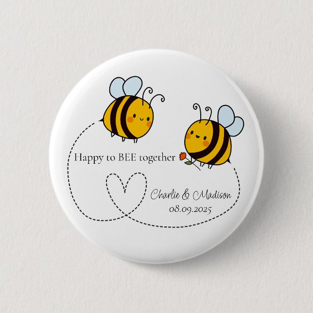 Custom Text Happy Love Bees 6 Cm Round Badge (Front)