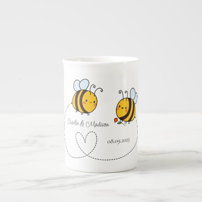 Custom Text Happy Love Bees Bone China Mug (Front)