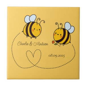 Custom Text Happy Love Bees Ceramic Tile