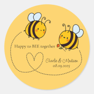 Custom Text Happy Love Bees Classic Round Sticker