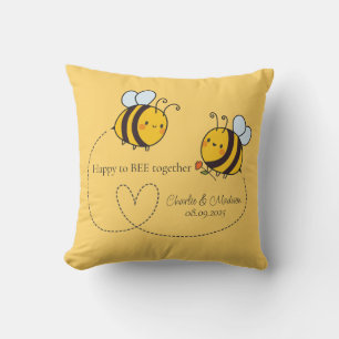Custom Text Happy Love Bees Cushion