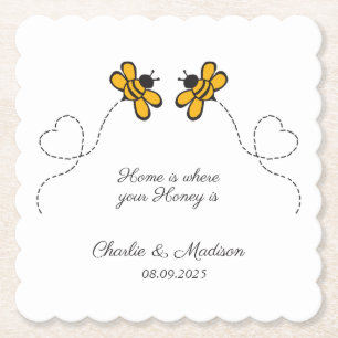 Custom Text Happy Love Bees Paper Coaster
