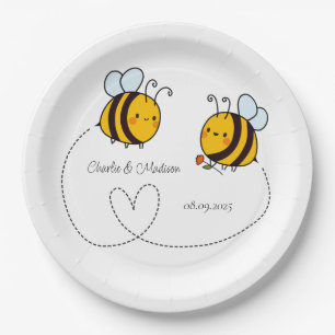 Custom Text Happy Love Bees Paper Plate