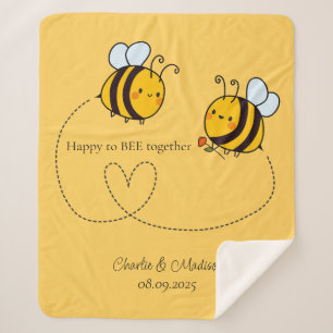 Custom Text Happy Love Bees Sherpa Blanket