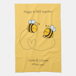Custom Text Happy Love Bees Tea Towel