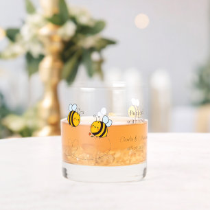 Custom Text Happy Love Bees Whiskey Glass