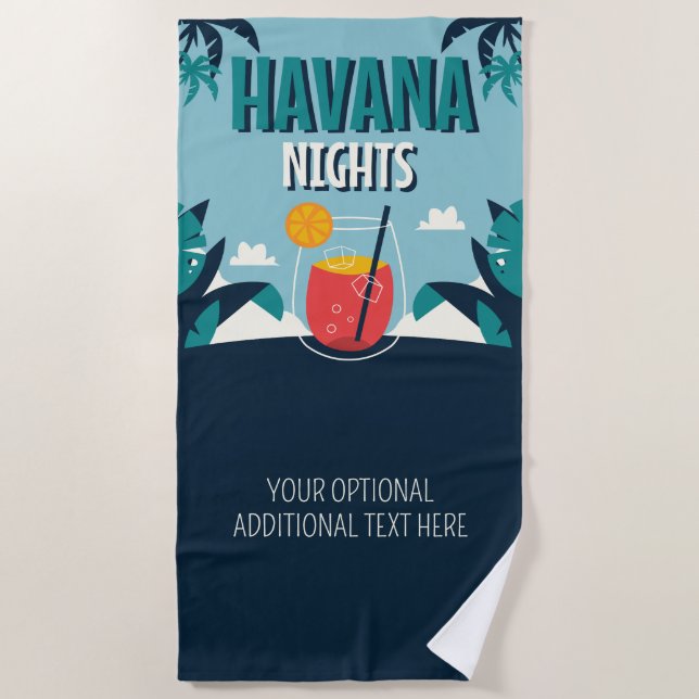 Custom Text "Havana Nights" Beach Towel (Front)