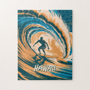 Custom Text Hawaii Surfing Retro Vintage Wave Jigsaw Puzzle