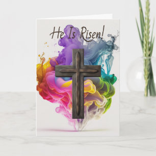 Custom text, 'He is Risen' Rainbow Cross Easter  Card