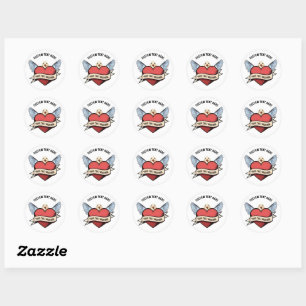 Custom Text   Heart Funny Seagull tattoo Classic Round Sticker