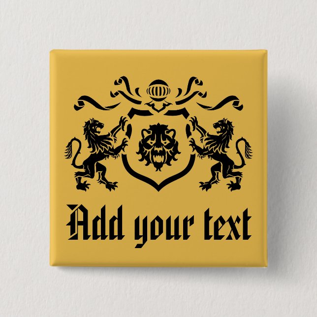 Custom Text Heraldic Lion 15 Cm Square Badge (Front)