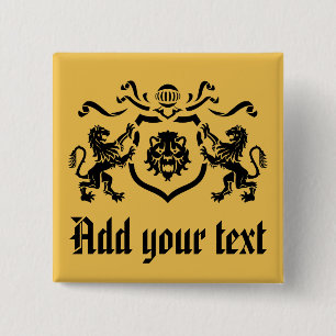 Custom Text Heraldic Lion 15 Cm Square Badge