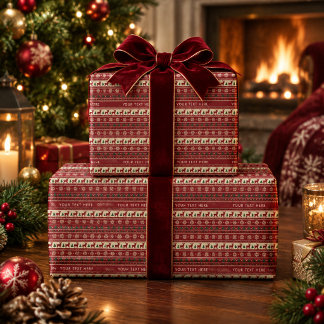 Custom Text Holiday Fair Isle Knit Pattern Wrapping Paper