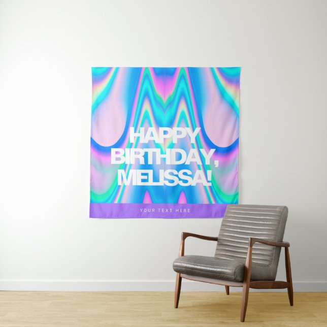 Custom text Holographic Iridescent Y2K Party Tapestry (In Situ)
