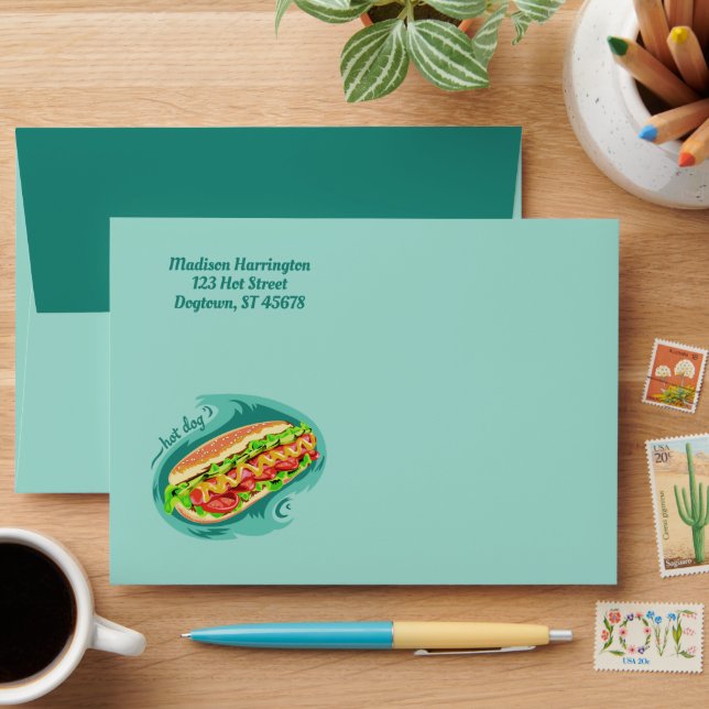 Custom text Hot Dog Illustration Envelope (Desk)