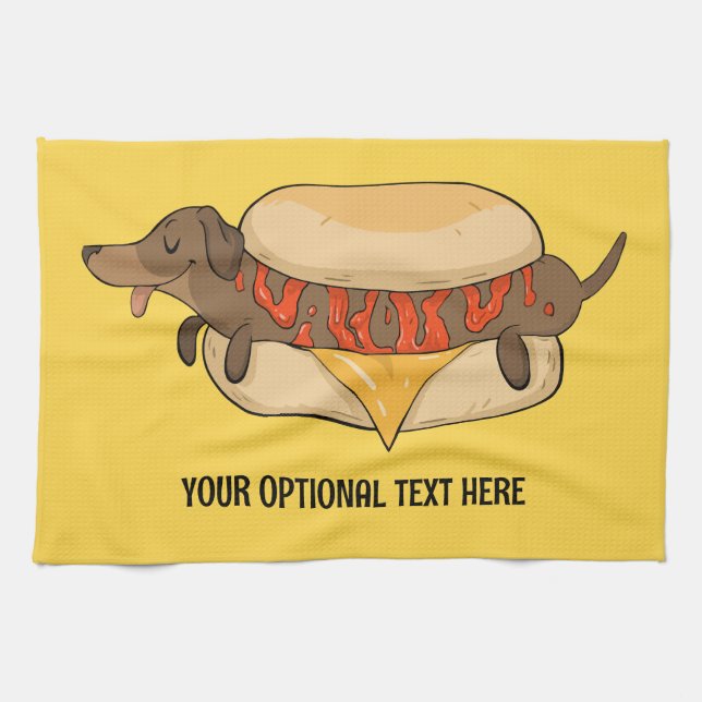 Custom Text Hot Dog Tea Towel (Horizontal)