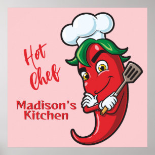 Custom Text Hot Pepper Chef Poster