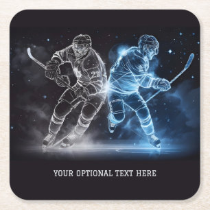 Custom Text Ice Hockey Square Paper Coaster