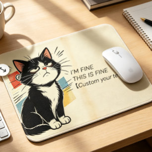 Custom Text I'm Fine This Is Fine Sarcastic Cat Mo Mouse Pad