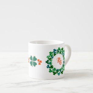 Custom Text Irish Shamrock Circle Espresso Cup
