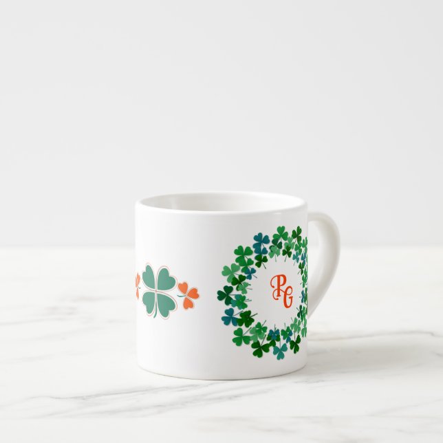 Custom Text Irish Shamrock Circle   Espresso Cup (Front Right)