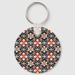 Custom Text Japanese Floral Pattern Key Ring