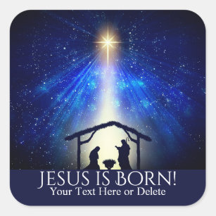 Custom Text Jesus is Born Nativity Christmas Star Square Sticker