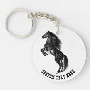 Custom Text Keychain with Upright Black Horse