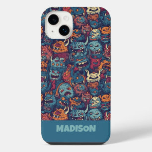Custom Text Kids' Monster Pattern iPhone 14 Plus Case