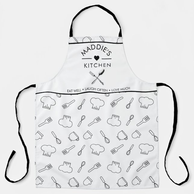 Custom Text Kitchen Tools Pattern Apron (Front)