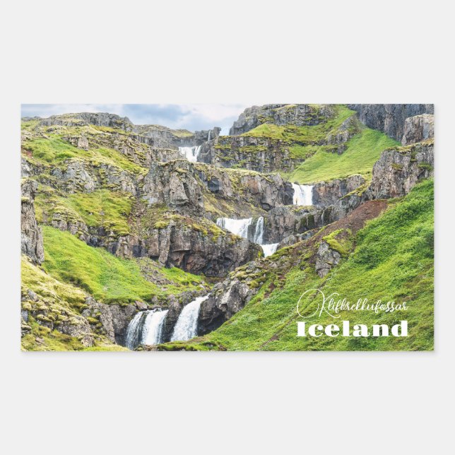 Custom Text Klifbrekkufossar, Iceland Rectangular Sticker (Front)
