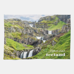 Custom Text Klifbrekkufossar, Iceland Tea Towel