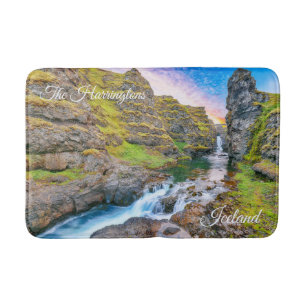 Custom Text Kolufossar Waterfalls, Iceland Bath Mat