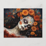 Custom text 💀  La Calavera Catrina with roses Postcard<br><div class="desc">🌼 Introducing a Surreal Día de Muertos Postcard: La Calavera Catrina 🌼 🌟 Embark on a journey through time and artistry with our captivating postcard that seamlessly blends the iconic La Calavera Catrina with the enchanting style of famous painter G.K. 🌟 Celebrate the depth of Día de Muertos while merging...</div>