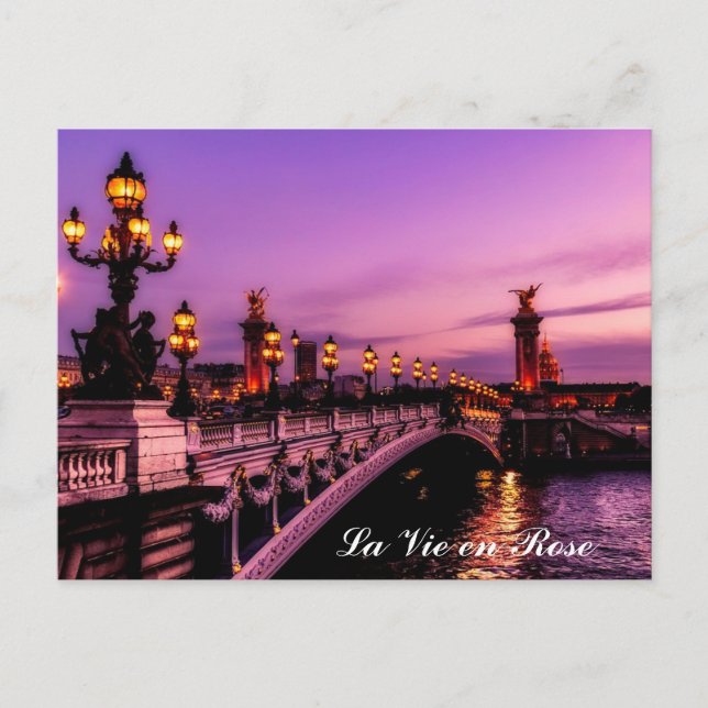Custom Text La Vie en Rose Seine Paris France Pink Postcard (Front)