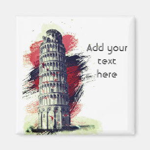 Custom Text Leaning Tower of Pisa Travel Fridge Magnet