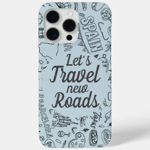 Custom Text Let's Travel Travelling Icon Sky Blue iPhone 15 Pro Max Case