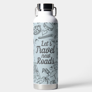 Custom Text Let's Travel Travelling Icon sky Blue Water Bottle