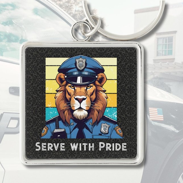 Custom Text Lion Gifts for Police Officers Dad Him Key Ring (Custom Text Lion Gifts for Police Officers Dad Him)