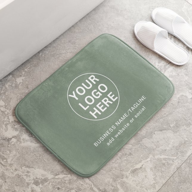 Custom Text & Logo l Sage Green Branded Business  Bath Mat (Creator Uploaded)