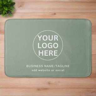 Custom Text & Logo l Sage Green Branded Business Bath Mat