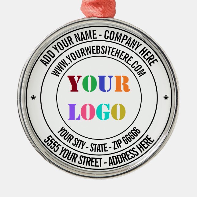 Custom Text Logo Name Address Website Promotional  Metal Ornament (Front)