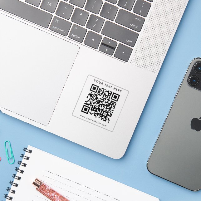 Custom Text Logo QR Code Template Elegant Silver (Laptop w/ iPhone)