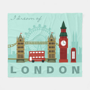 Custom text London Illustration fleece blankets