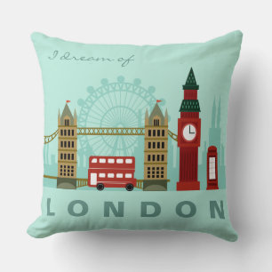 Custom text London Illustration throw pillows
