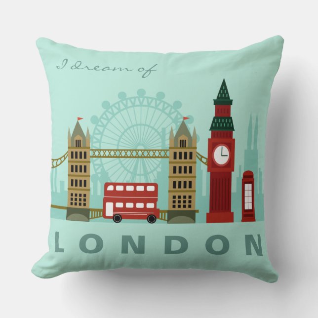 Custom text London Illustration throw pillows (Front)