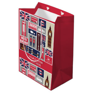Custom Text London UK Icons Medium Gift Bag