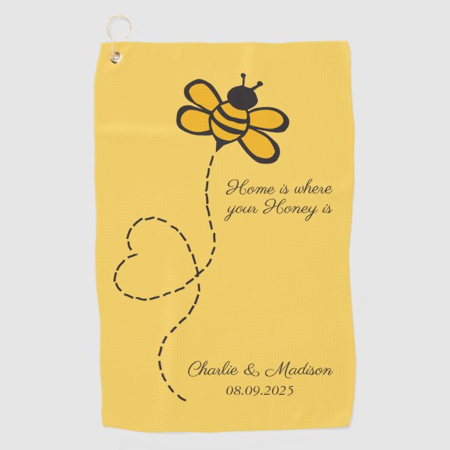 Custom Text Love Bee Golf Towel (Front)
