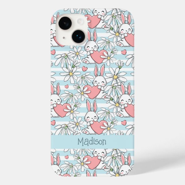 Custom Text Love Bunnies Pattern Case-Mate iPhone Case (Back)