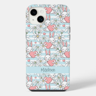 Custom Text Love Bunnies Pattern iPhone 14 Plus Case